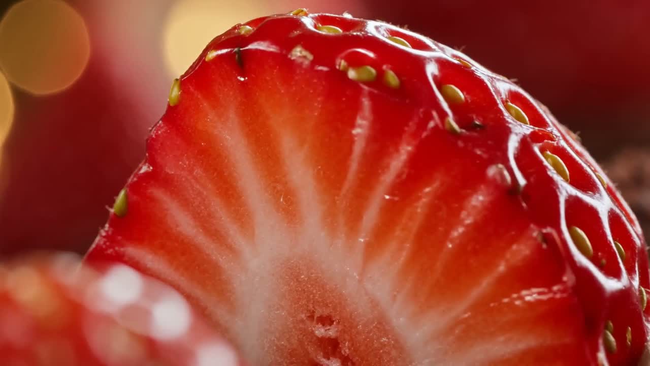 스초생 완성 영상의 딸기 단면 클로즈업
